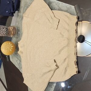 Women's gold metallic high neck turtle neck comfy medium cotton blend sweater